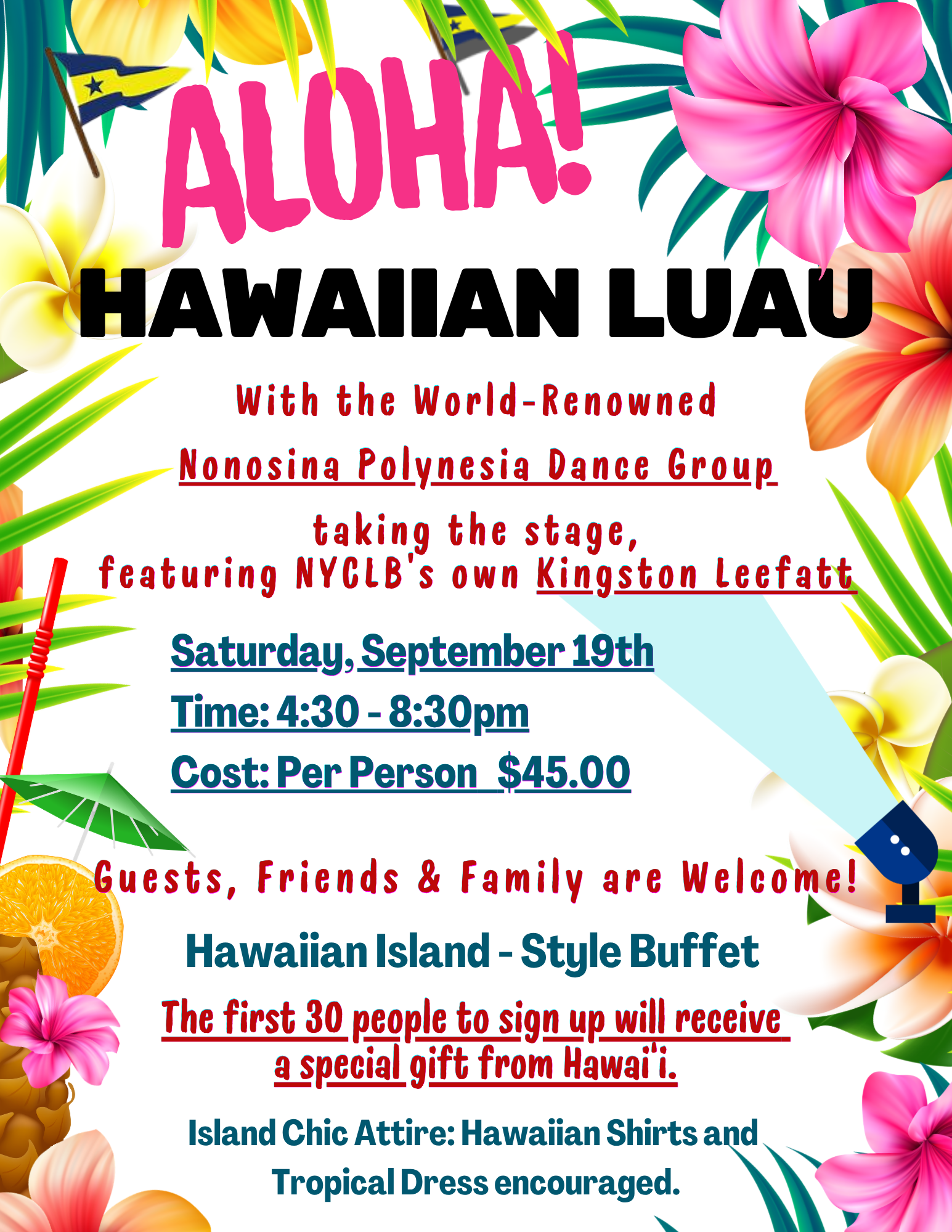 9/19/26 Hawaiian Luau - Dinner & Show