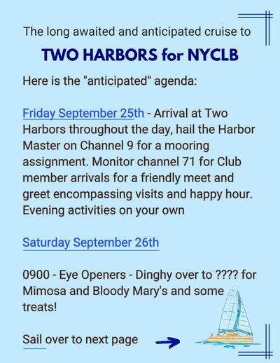 9/25/26 - 9/27/26 Two Harbors for NYCLB