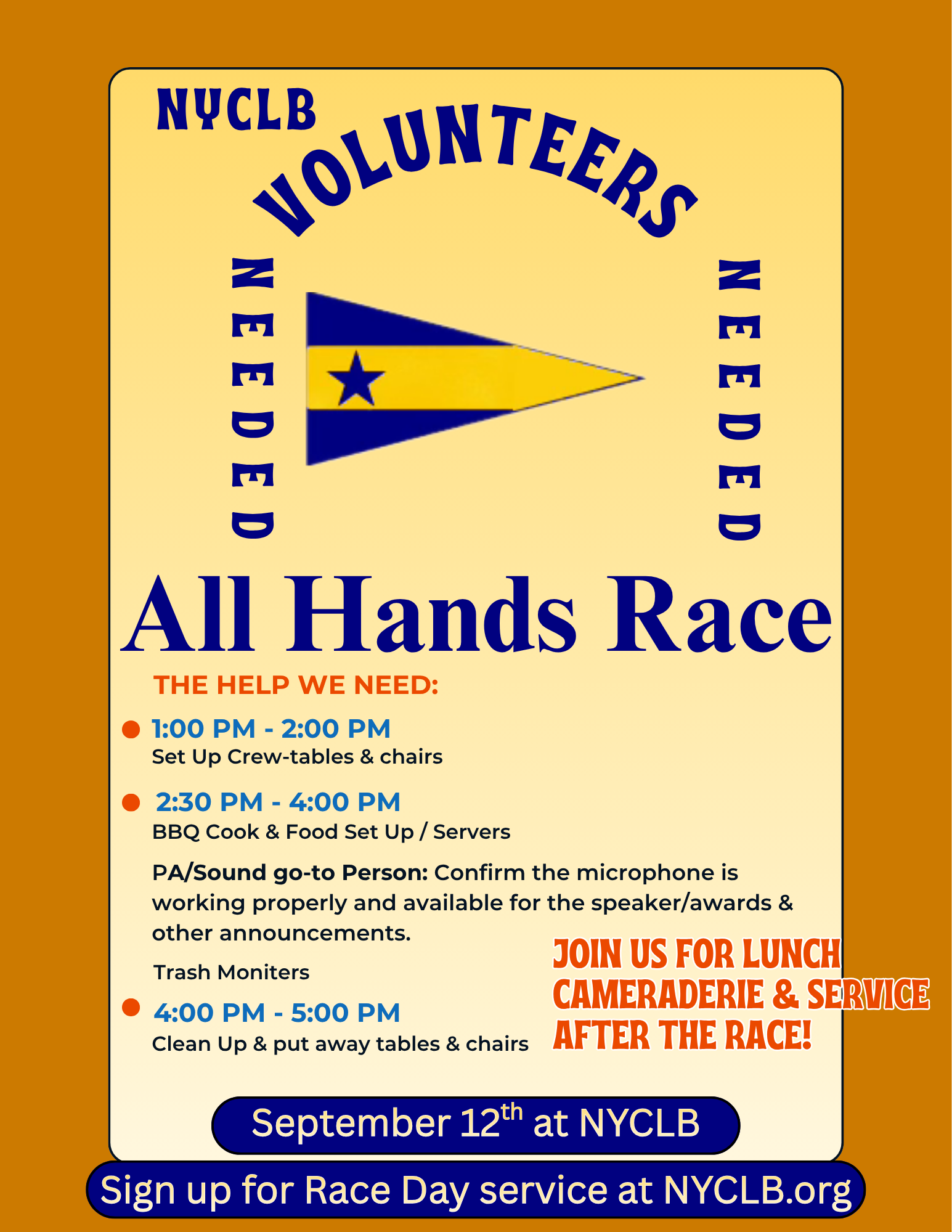9/12/26 Support the All Hands Race, Volunteer Sign-Up